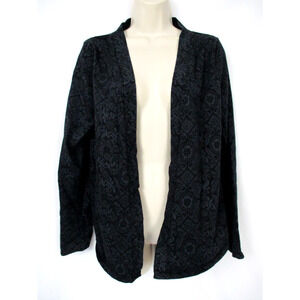 Fresh Produce Top Small Womens Cardigan Open Front Floral Blue Black Casual